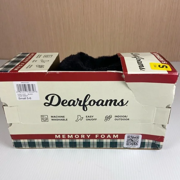 Dearfoams Memory Foam Slippers Black Faux Fur Knit Women’s 5-6 NIB - Picture 3 of 9